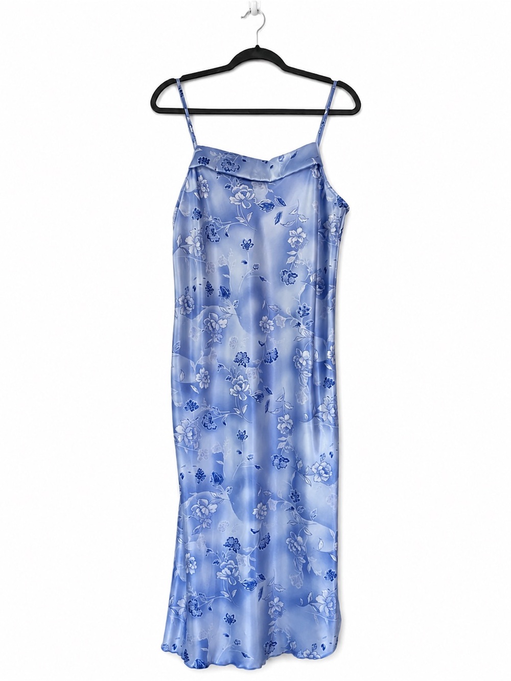 Vintage Blue Floral Satin Nightgown
